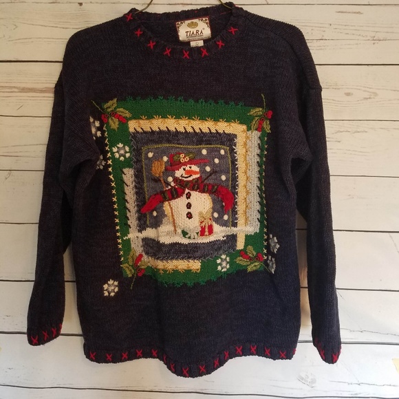 Tiara International Sweaters - Blue Snowman Ugly Christmas Sweater